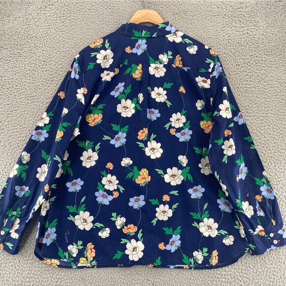 Talbots Shirt Women Extra Large Petite Blue Floral Button Collar Long Sleeve NWT - Picture 3 of 9